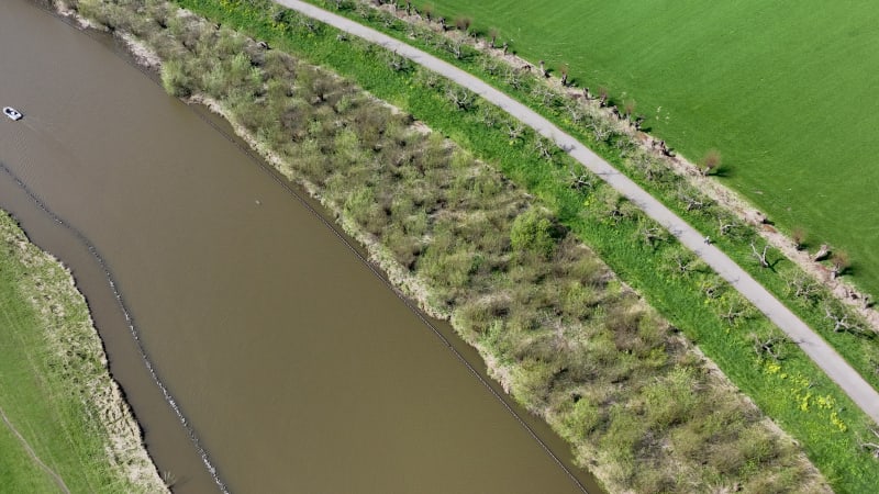 Aerial view of river Linge, Betuwe, Gelderland, Netherlands