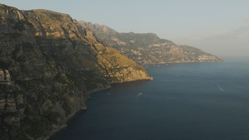 Aerial view of the Amalfi coast, Positano, Salerno, Campania, Italy.