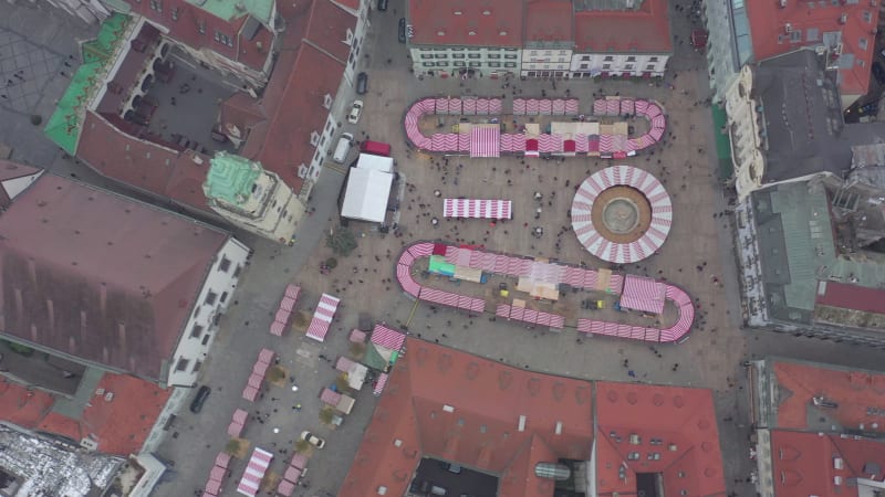 Bird's Eye View of a Festive Christmas Market in a City