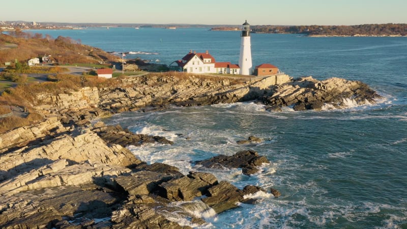 Aerial view of Portland Head Lighthouse, Maine, New England