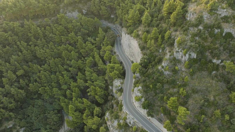 Aerial view of the Amalfi road, Positano, Salerno, Campania, Italy.