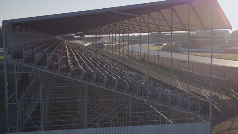 Grandstand View over Silverstone Race Track at Sunrise