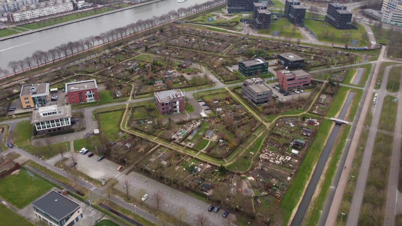 Aerial View of Utrecht's Business District Papendorp with Community Garden