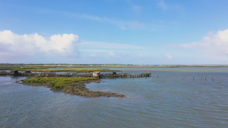 Aerial view of coastal wetlands near Longueira.