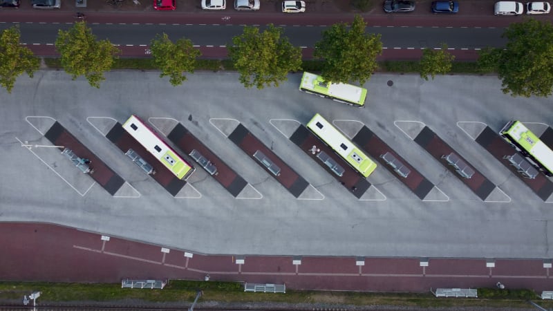 Bus parking at a bus stop in Alkmaar City, North Holland Province, The Netherlands.