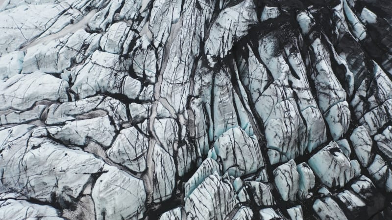 Aerial view of a glacier in Iceland.