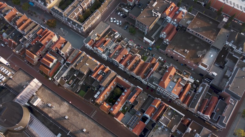 Buildings and roads on a summer day in Dordrecht, South Holland, Netherlands.