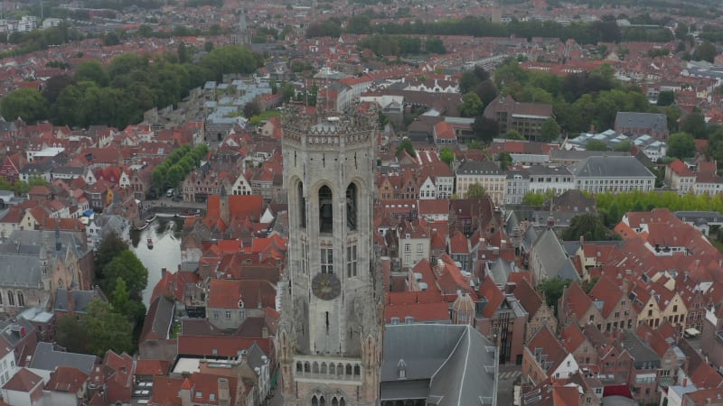 Belfry of Bruges Belltower details on the top from Aerial Perspective