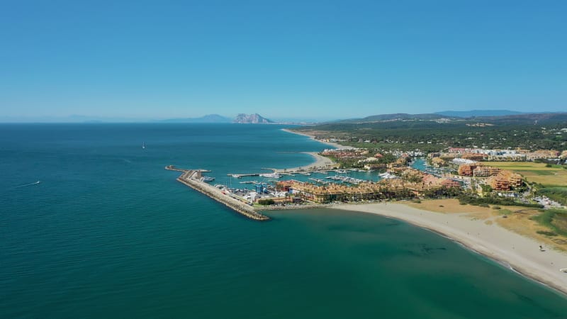 Aerial view of the coastline in Sotogrande, Cadiz, Spain.