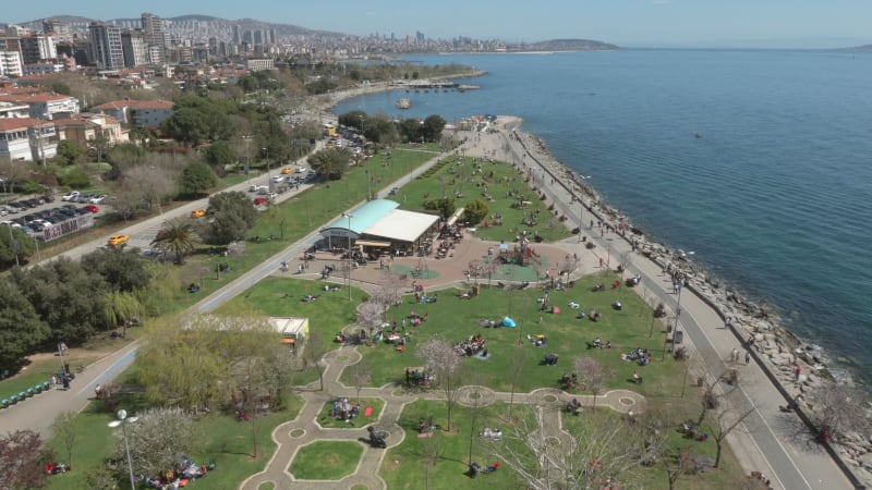 Aerial view of park in Suadiye district, Istanbul, Turkey.