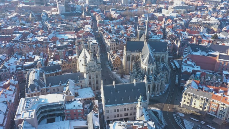 Aerial view of Gent in wintertime, Belgium.