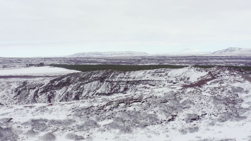 Snowy Kerio Crater on the Golden Circle of Iceland Seen From the Air