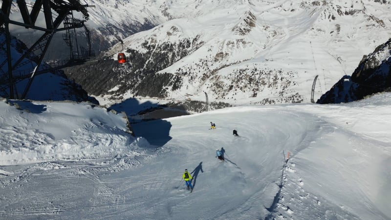 Aerial View of Skiing Activity