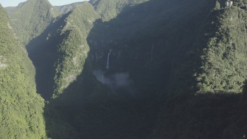 Aerial view of Cascade de La Grande Ravine, Saint Benoit, Reunion.