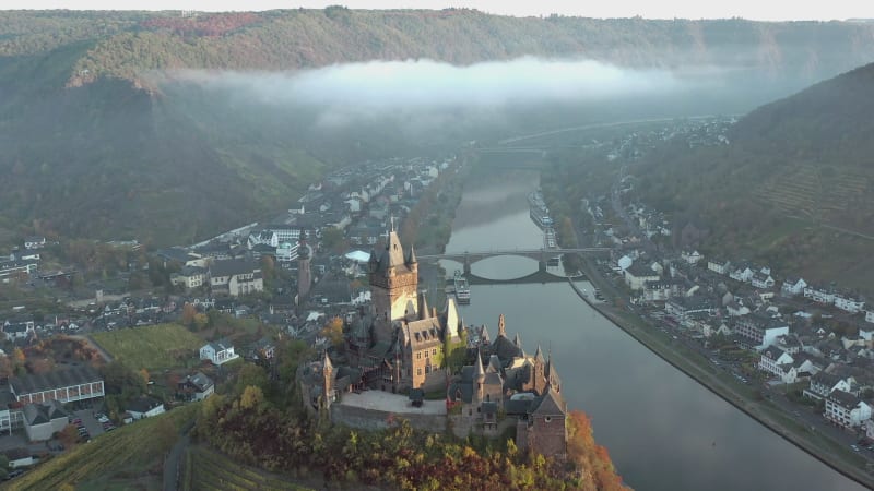 Aerial View of Cochem and its Castle in Germany