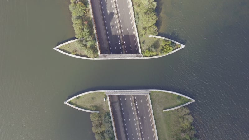 An Aqueduct in the Netherlands Allowing Ships to Pass Over a Motorway