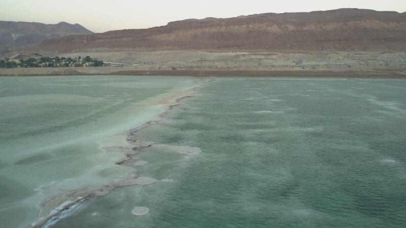 Aerial view of salt veins formation in the water at Dead sea, Negev, Israel.