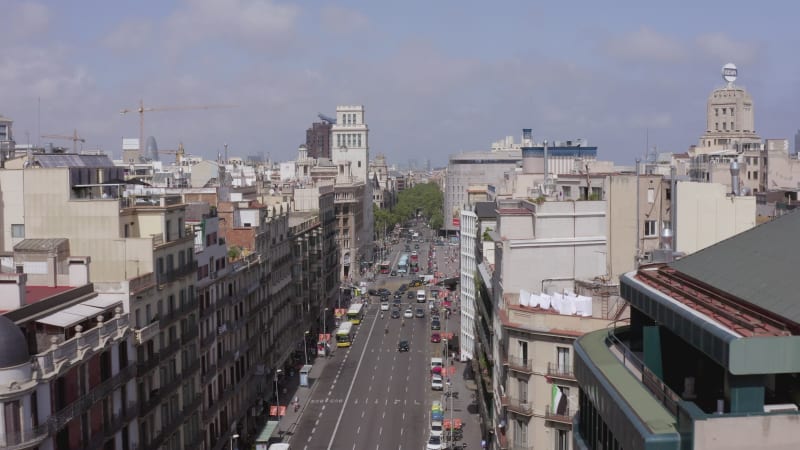Typical Streets with Vehicles and City Views of Barcelona City in Spain