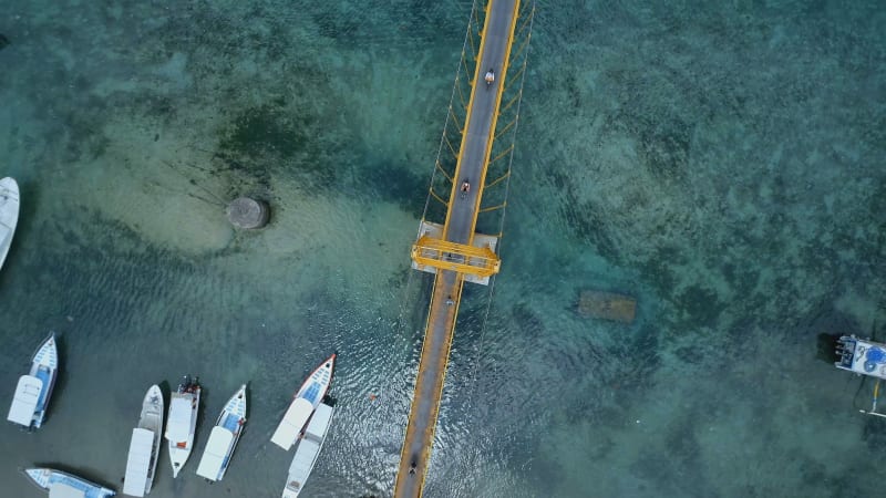 Bird's Eye View of Yellow Bridge Connecting Nusa Lembongan and Cennigan Islands