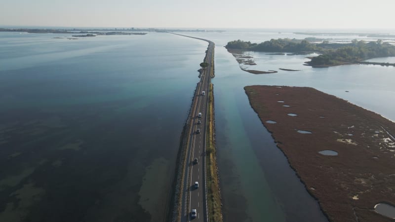 Aerial view of the lagoon in Grado near Gorizia, Friuli Venezia Giulia, Italy.