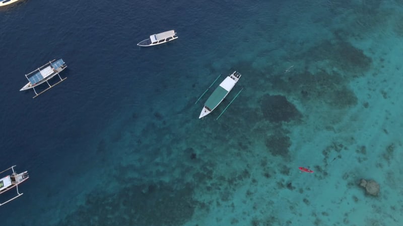 Aerial view at group of traditional boats anchored