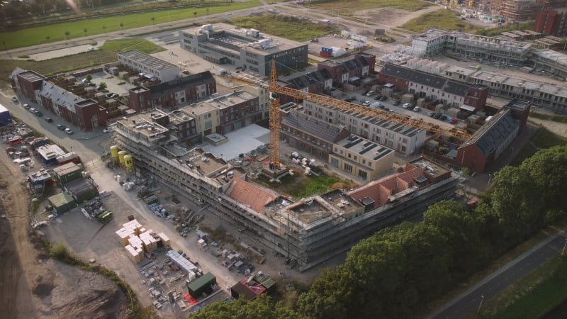 A building under construction in Leidse Rijn, Utrecht province, the Netherlands.