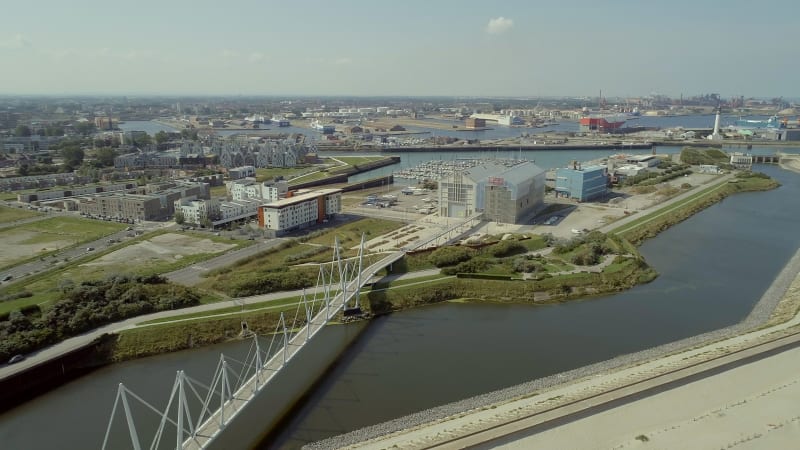 The City and Bridge of Dunkirk in France from the Air