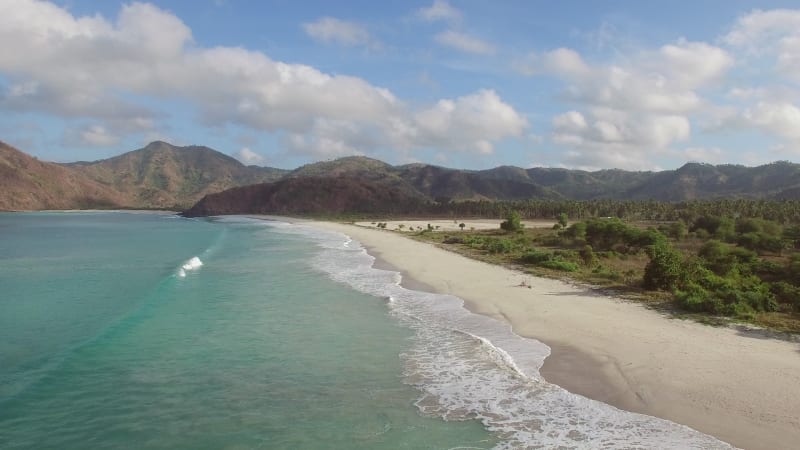 Aerial view of a tropical and isolated beach, Lombok.