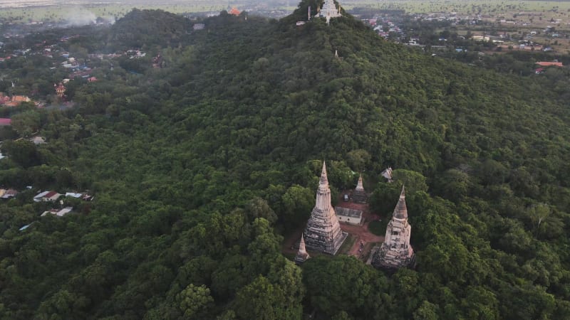 Aerial view of Oudong mountain, a holy site, Cambodia.