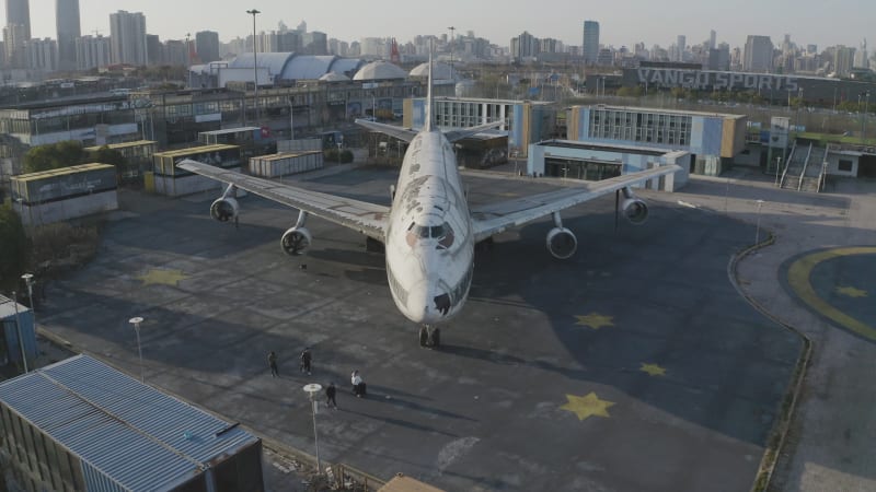 Aerial view of a disused airplane in Shanghai downtown, China.