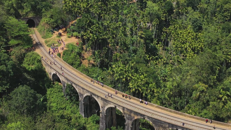 Aerial view of the Nine Arch Bridge in Ella, Sri Lanka.