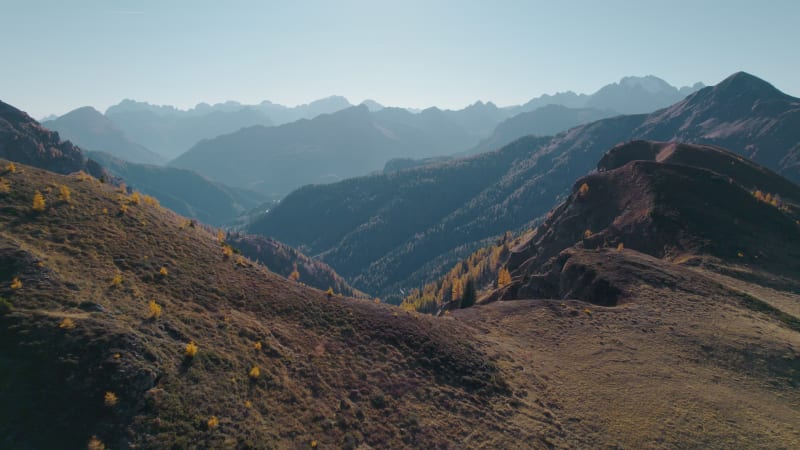 Aerial View of Italian mountain pass, Passo Giau, Cortina, Dolomites, Italy.