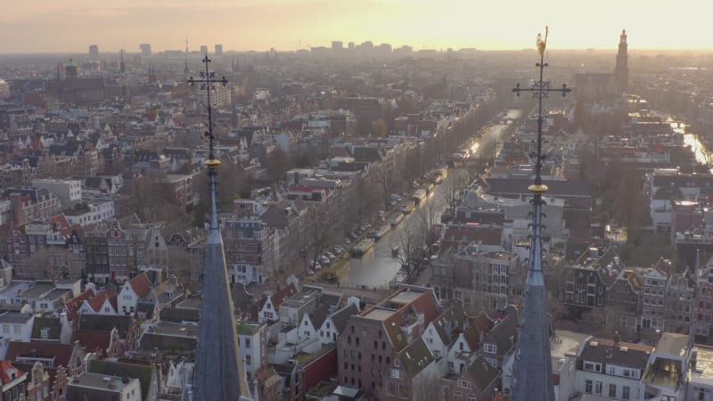 Amsterdam City Aerial View Showing the Canals and Architecture