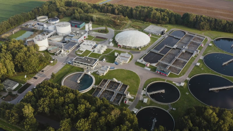 Water Purification Facility Aerial View in Drenthe, The Netherlands