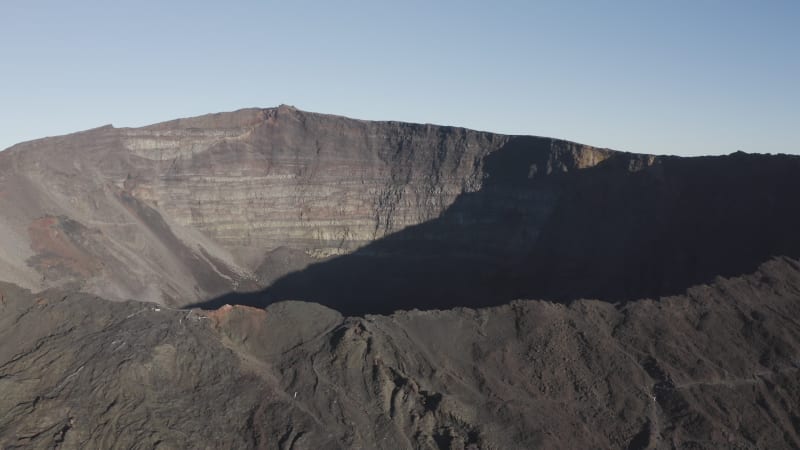 Aerial view of Piton de la Fournaise, a crater on Reunion Island.