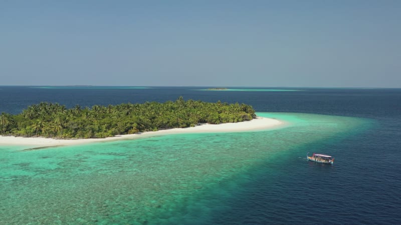 Aerial view of a desert island in Baa Atoll, Maldives