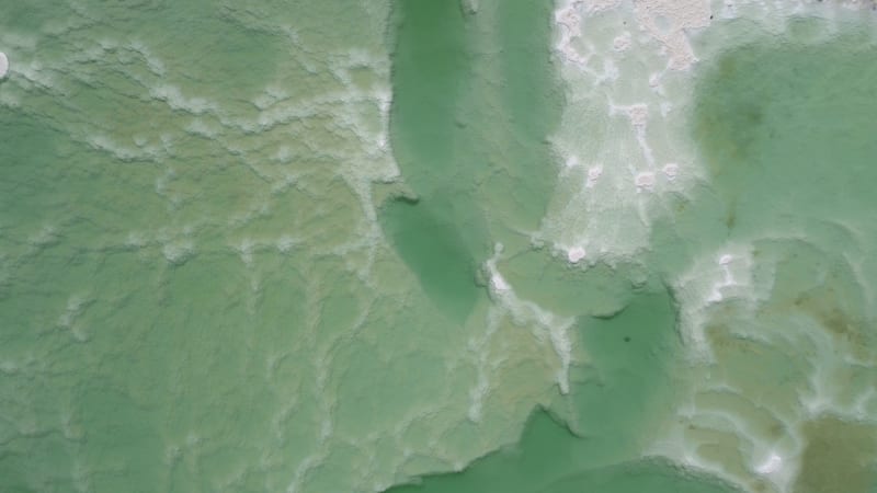 Aerial view of Dead Sea shoreline in Negev, Israel.