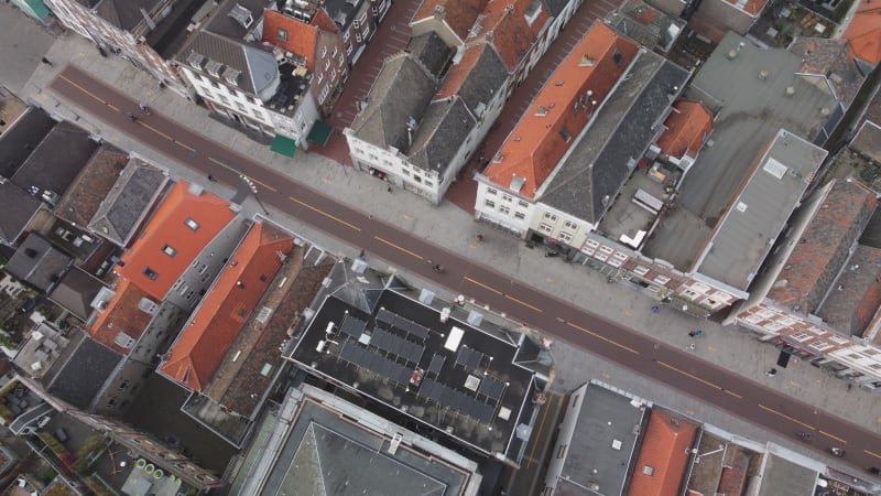 Aerial view over a street in the city of Den Bosch ('s Hertogenbosch), The Netherlands.