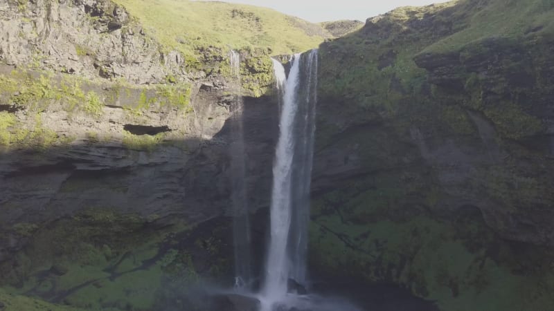 Aerial view of the Kvernafoss waterfall in southern Iceland.