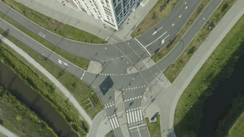 Top Down Shot of Empty Road in Diemen Zuid, Netherlands During the Pandemic