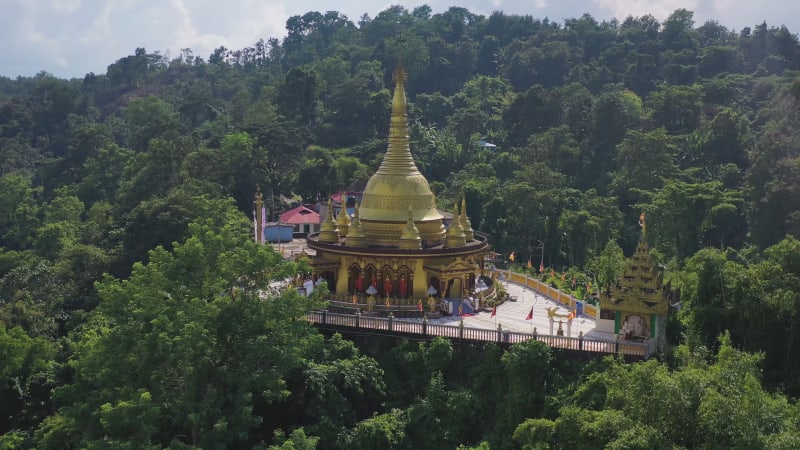 Aerial view of Golden Buddhist Temple in Bandarban, Bangladesh.