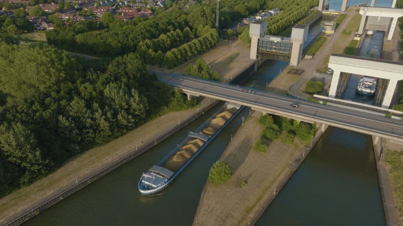 Cargo Ship Navigation through Prinses Irenesluizen Water Locks