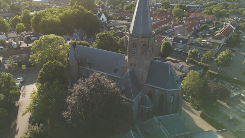 Summer Scenery of Church, City, and Trees in Houten, Netherlands