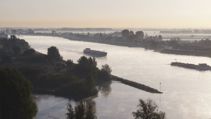 Overhead Perspective of Boat Journey in Krimpenerwaard, Netherlands at Dawn