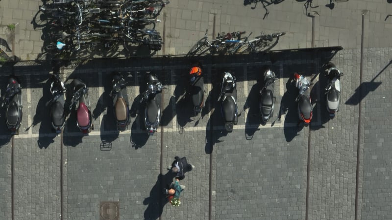 Aerial View of Parked Scooters and Bicycles in Tilburg