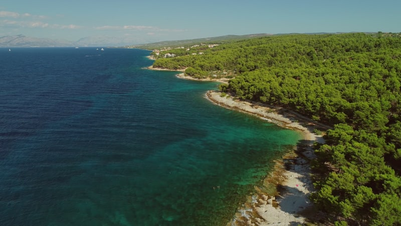 Aerial view of Adriatic sea and Brac island coastline, Sutivan.