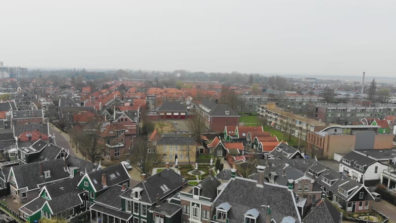 Aerial view of building along the canal in Amsterdam, The Netherlands.