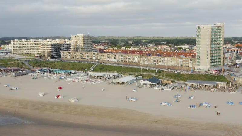 Aerial view of the hotel complex and amusement park on the beach