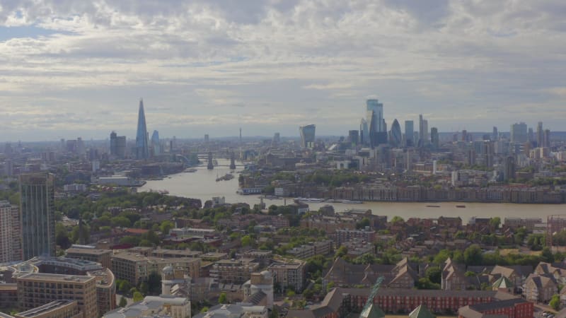 Aerial View of the Distant London Skyline From Docklands