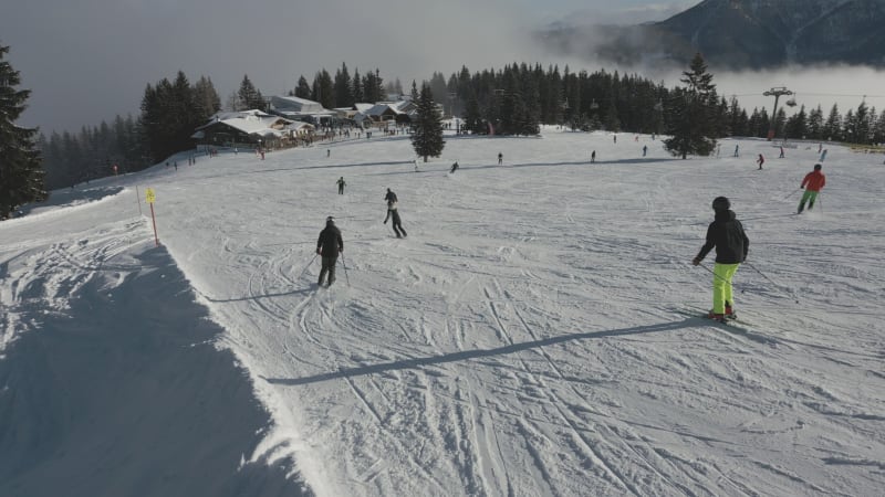 Skiers Descending the Slope near Birkhahnalm Restaurant, Flachau